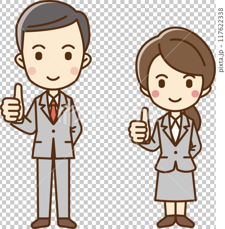 親指を立てているビジネススーツの男女のイラスト 117622338
