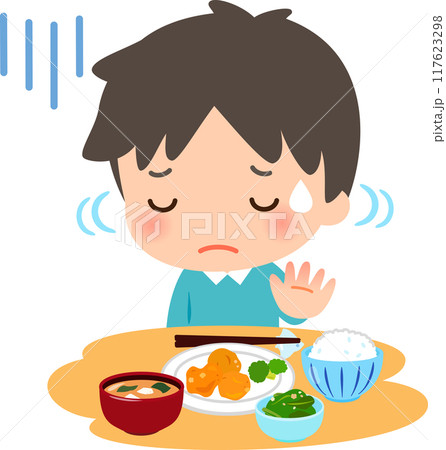 料理に手を付けず首を横に振る男性、食欲不振 117623298