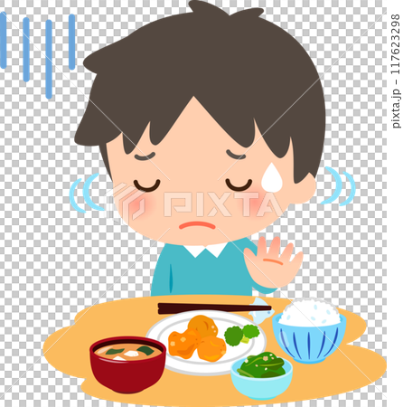 料理に手を付けず首を横に振る男性、食欲不振 117623298