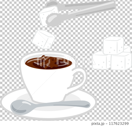 シュガートングで角砂糖を入れたコーヒー 117623299