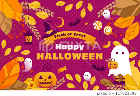 秋のハロウィンの背景イラスト素材 ベクター フレーム 秋のハロウィンの背景イラスト素材 ベクター フレーム 117623395