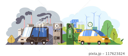 Comparison electric car and gasoline auto 117623824