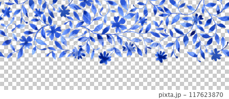 seamless watercolor border with a pattern of small blue flowers. seamless watercolor border with a pattern of small blue flowers. 117623870
