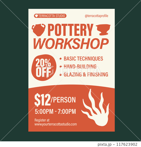 Orange and White Pottery Workshop Promotion Flyer Design Template Orange and White Pottery Workshop Promotion Flyer Design Template 117623902