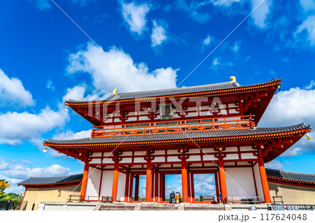 【奈良県】ダイナミックな青空が広がる平城宮の朱雀門 117624048