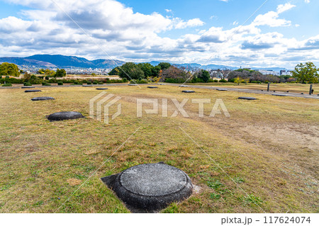 【奈良県】たくさんの雲広がる平城宮の第二次大極殿 117624074