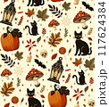Cottagecore Halloween seamless pattern in warm colors 117624384