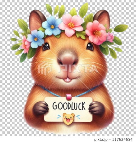 Cute Capybara holding a good luck sign Cute Capybara holding a good luck sign 117624654