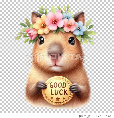 Cute Capybara holding a good luck sign Cute Capybara holding a good luck sign 117624658