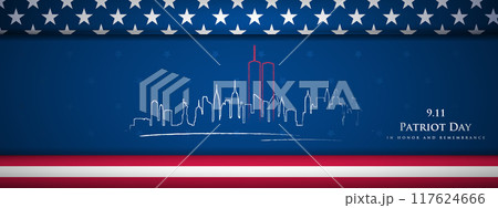 Patriot Day banner with NYC skyline and symbolic Twin Towers 117624666