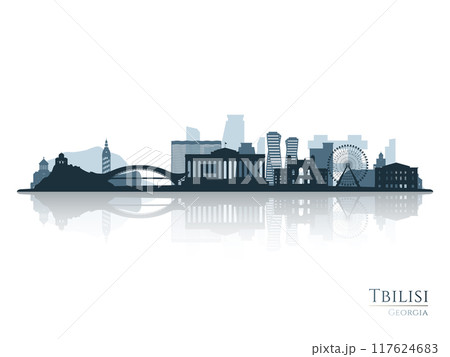 Tbilisi skyline silhouette with reflection. Tbilisi skyline silhouette with reflection. 117624683