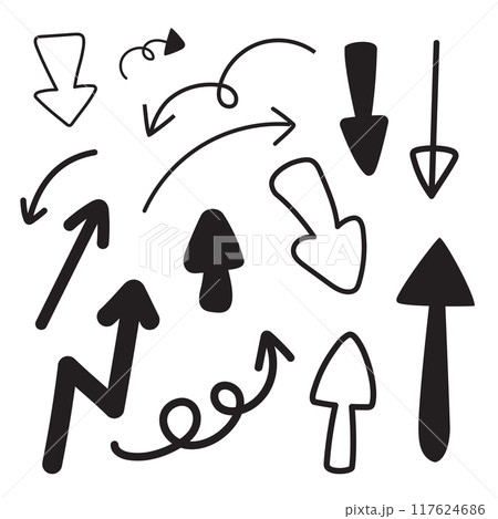 Direction and arrow hand drawn with stroke for element and illustration 117624686