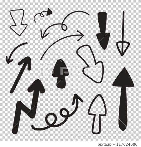 Direction and arrow hand drawn with stroke for element and illustration 117624686