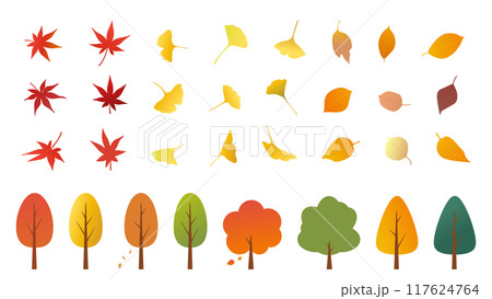 もみじやイチョウなど秋の葉っぱのベクターイラストセット 117624764