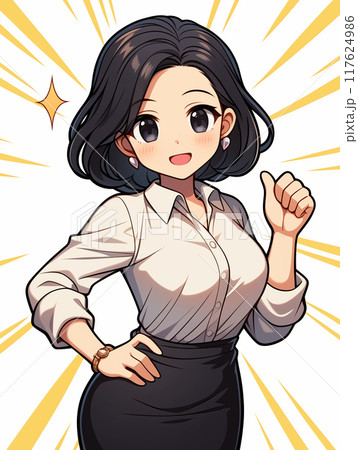 親指を立てる女性の漫画イラスト 117624986