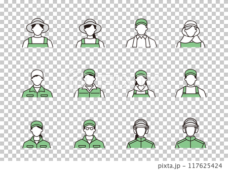 Agriculture, fishing and forestry people icon set Agriculture, fishing and forestry people icon set 117625424