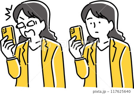 スマホを見て驚く女性 117625640