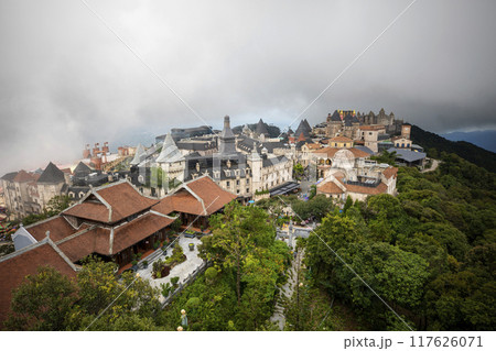 This is a beautiful view of Bana Hills Theme Park, a famous tourist attraction in Vietnam. 117626071