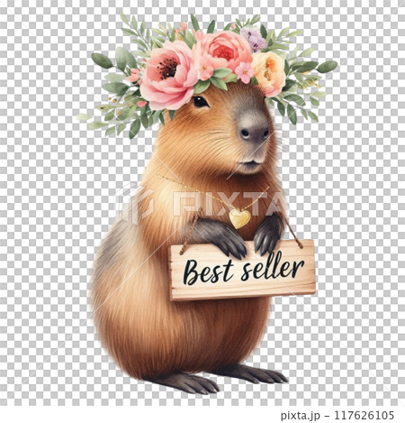 Cute Capybara holding a Best seller sign 117626105