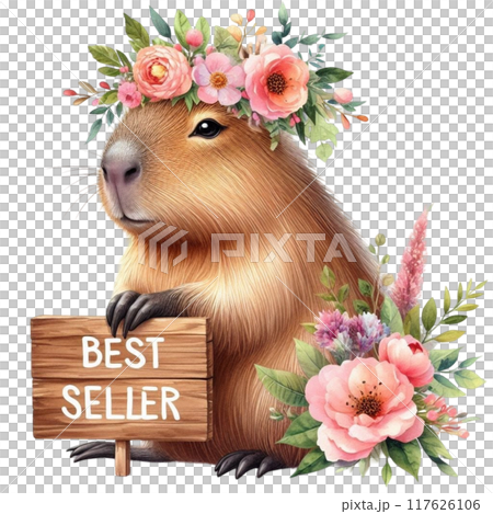 Cute Capybara holding a Best seller sign 117626106