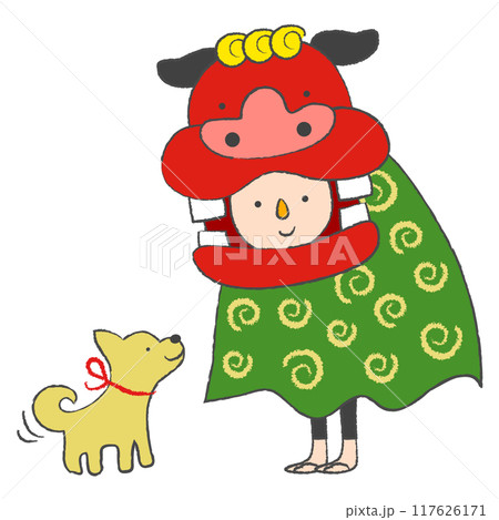 見つめ合う獅子舞と犬 117626171