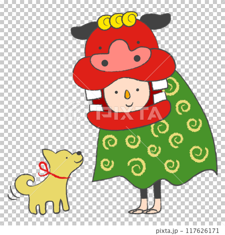 見つめ合う獅子舞と犬 117626171