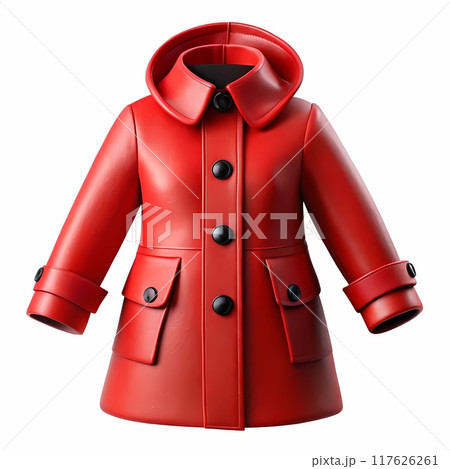 Red winter coat with side pockets and front button decoration, warm clothing for winter fashion 117626261