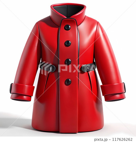 Red winter coat with side belt and front button decoration, warm clothing for winter fashion 117626262