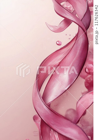Colorful abstract artwork with swirling ribbons and delicate petals in soft hues 117626342