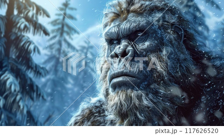 bigfoot portrait in winter illustration bigfoot portrait in winter illustration 117626520