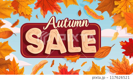 autumn sale seasonal banner with leaves illustration autumn sale seasonal banner with leaves illustration 117626521