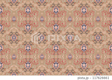 Ikat tribal Indian seamless pattern. Ethnic Aztec fabric carpet mandala ornament native boho chevron textile.Geometric African American oriental traditional vector illustrations. Embroidery style. Ikat tribal Indian seamless pattern. Ethnic Aztec fabric carpet mandala ornament native boho chevron textile.Geometric African American oriental traditional vector illustrations. Embroidery style. 117626661