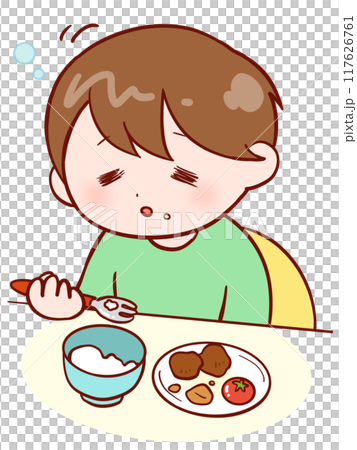 男孩吃飯時睡著了 117626761