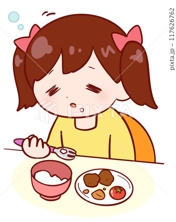 食事中に眠ってしまう女の子 食事中に眠ってしまう女の子 117626762