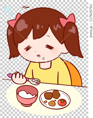 食事中に眠ってしまう女の子 食事中に眠ってしまう女の子 117626762