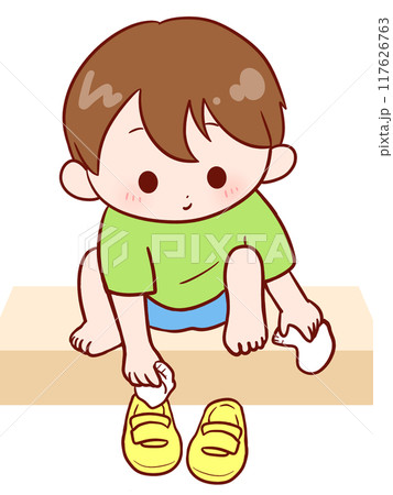 靴の中に靴下をしまう男の子 靴の中に靴下をしまう男の子 117626763