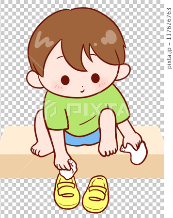 靴の中に靴下をしまう男の子 靴の中に靴下をしまう男の子 117626763