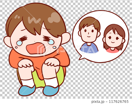 Lost boy crying after being separated from his parents 117626765