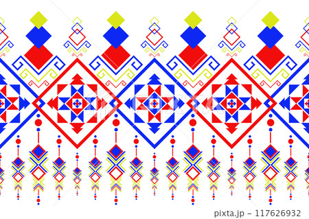 Geometric ethnic pattern. Geometric ethnic pattern, Native American tribal fabric design for clothing, textile, wrapping, background, wallpaper, carpet, embroidery, vector, illustration design  117626932