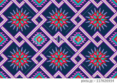 Geometric ethnic pattern. Geometric ethnic pattern, Native American tribal fabric design for clothing, textile, wrapping, background, wallpaper, carpet, embroidery, vector, illustration design  117626934