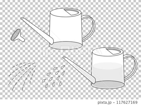 透き通ったジョウロ（水あり・水なし）と水やりのパーツ 117627169