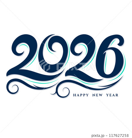 Happy new year 2026 typography with caligraphic hand drawn design  117627258