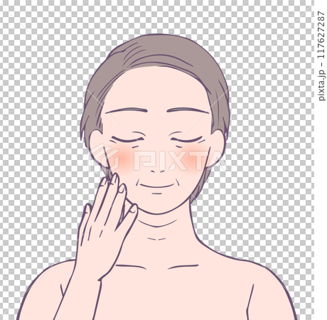 一位蒼白中年婦女閉著眼睛的上半身，美女插畫 117627287