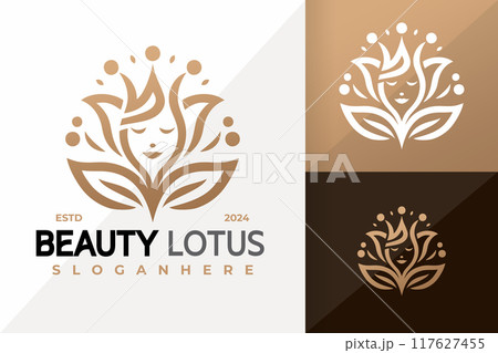 Golden logo feminine silhouette with lotus flower logos design vector symbol icon illustration 117627455