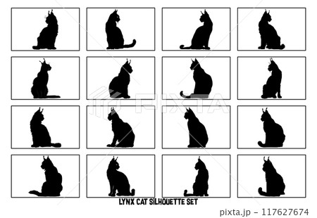 Lynx cat silhouette, Black silhouette of cat 117627674