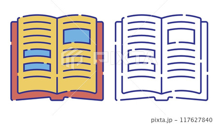 Thin line stroked color icon. Open book. Education at school, knowledge acquisition in library. Simple vector isolated on white background 117627840