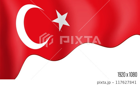 Turkey country flag realistic independence day background. Turkish commonwealth banner in motion waving, fluttering in wind. Festive patriotic HD format template for independence day 117627841