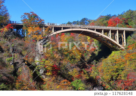 【宮城県】紅葉の鳴子峡の大深沢橋 【宮城県】紅葉の鳴子峡の大深沢橋 117628148