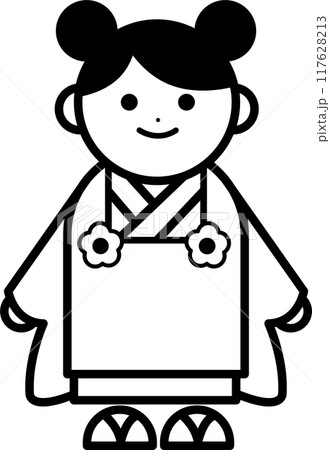 七五三の女の子のモノクロイラスト 117628213