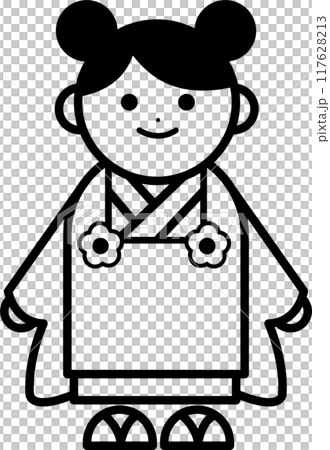 七五三の女の子のモノクロイラスト 117628213